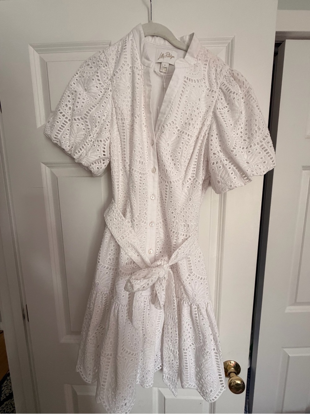 Lilly Pulitzer White Eyelet Tie-Waist Mini Dress